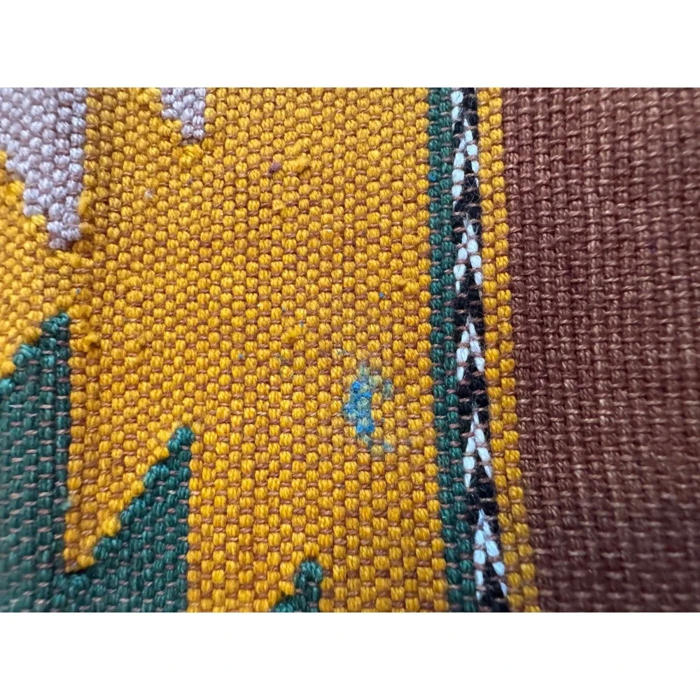 Vintage Southwestern Kilim Table Runner Handwoven Geometric Fringed Textile 57in